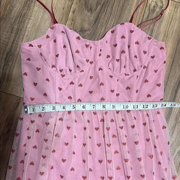 Betsey Johnson Pink Glitter Heart Tulle Dress Sz 8 Sweetheart Strapless Romantic - Picture 11 of 12